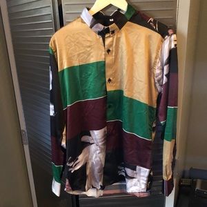 Long sleeve silk color block shirt